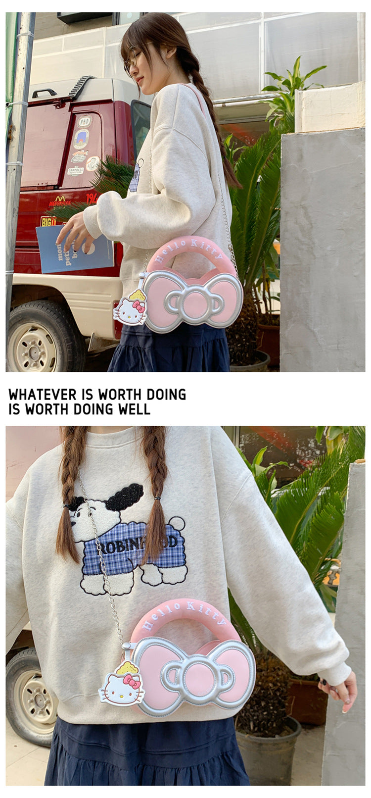 Super Popular Sweet Little Cat Girl Heart Handbag Korean Style Trendy Single Shoulder Crossbody Bag Cute Bowknot Shaped Bag