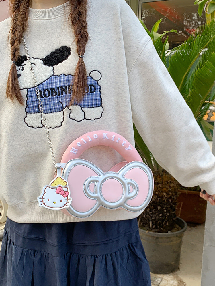 Super Popular Sweet Little Cat Girl Heart Handbag Korean Style Trendy Single Shoulder Crossbody Bag Cute Bowknot Shaped Bag