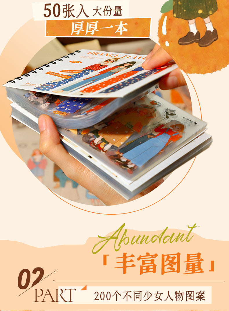 Ketchup Girl Coil PET Die-cut Sticker Book Orange Flavor Girl Series Journal Stickers for Decoration