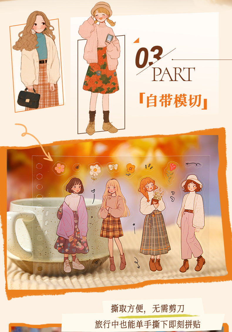Ketchup Girl Coil PET Die-cut Sticker Book Orange Flavor Girl Series Journal Stickers for Decoration