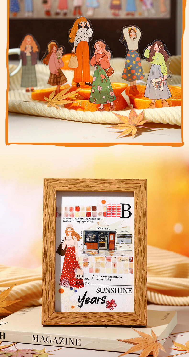 Ketchup Girl Coil PET Die-cut Sticker Book Orange Flavor Girl Series Journal Stickers for Decoration