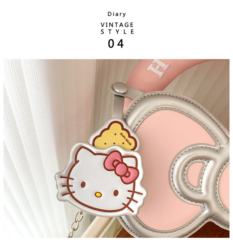 Super Popular Sweet Little Cat Girl Heart Handbag Korean Style Trendy Single Shoulder Crossbody Bag Cute Bowknot Shaped Bag