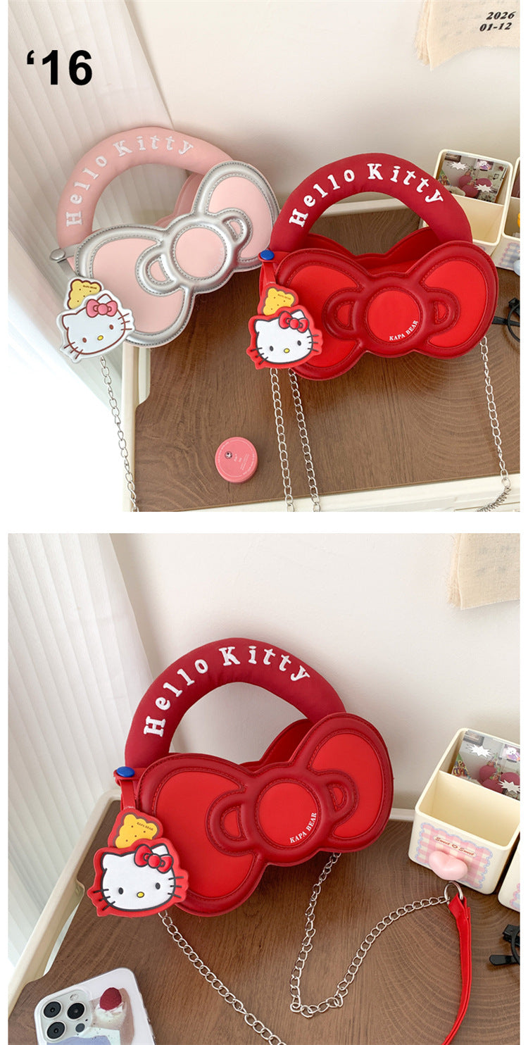 Super Popular Sweet Little Cat Girl Heart Handbag Korean Style Trendy Single Shoulder Crossbody Bag Cute Bowknot Shaped Bag