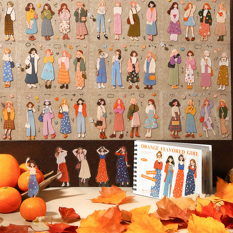 Ketchup Girl Coil PET Die-cut Sticker Book Orange Flavor Girl Series Journal Stickers for Decoration