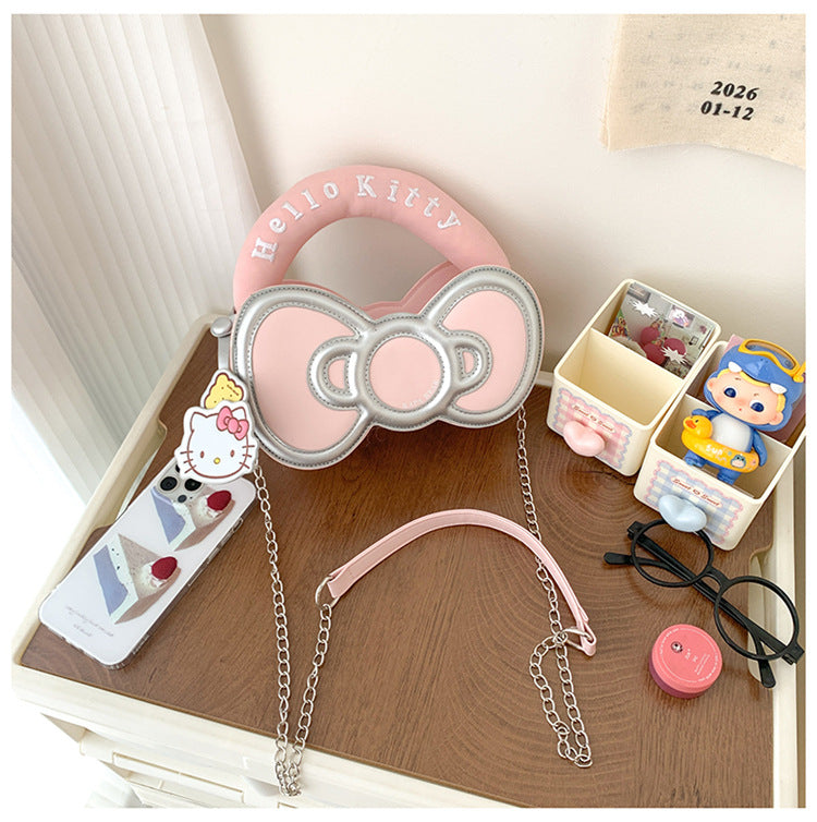 Super Popular Sweet Little Cat Girl Heart Handbag Korean Style Trendy Single Shoulder Crossbody Bag Cute Bowknot Shaped Bag