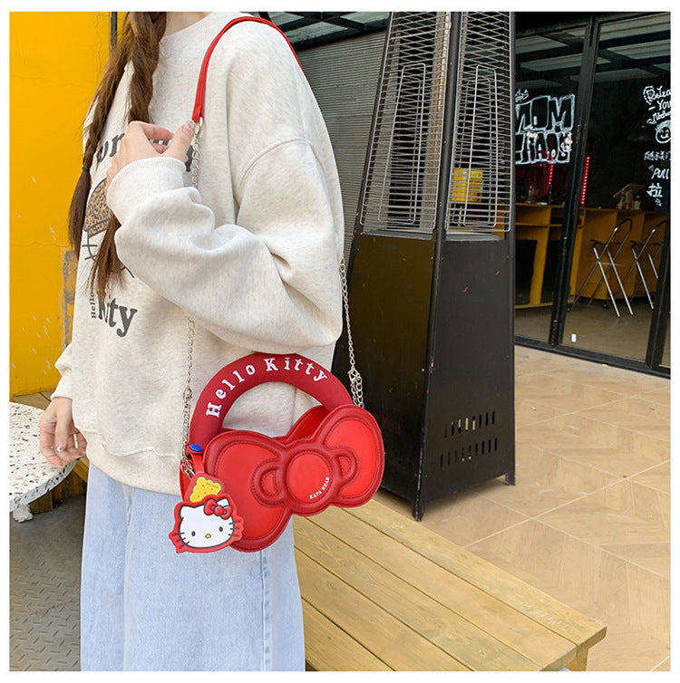 Super Popular Sweet Little Cat Girl Heart Handbag Korean Style Trendy Single Shoulder Crossbody Bag Cute Bowknot Shaped Bag