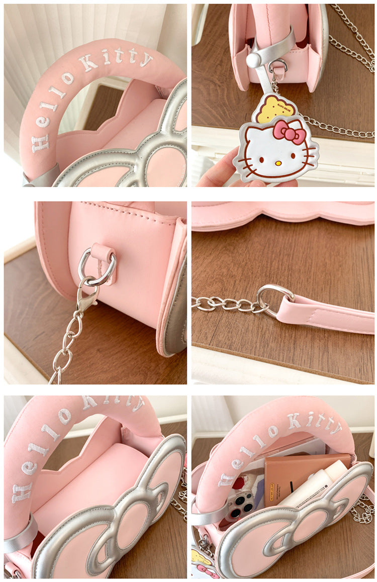 Super Popular Sweet Little Cat Girl Heart Handbag Korean Style Trendy Single Shoulder Crossbody Bag Cute Bowknot Shaped Bag