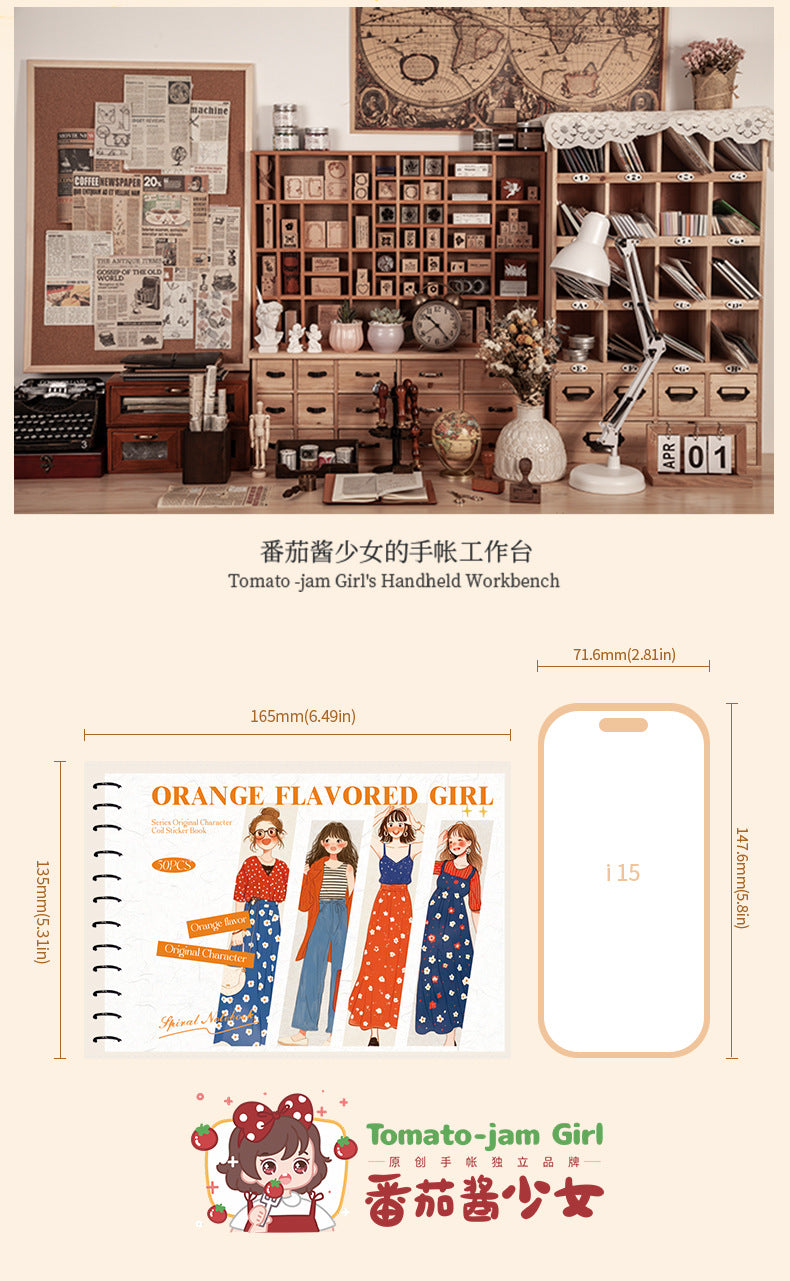 Ketchup Girl Coil PET Die-cut Sticker Book Orange Flavor Girl Series Journal Stickers for Decoration