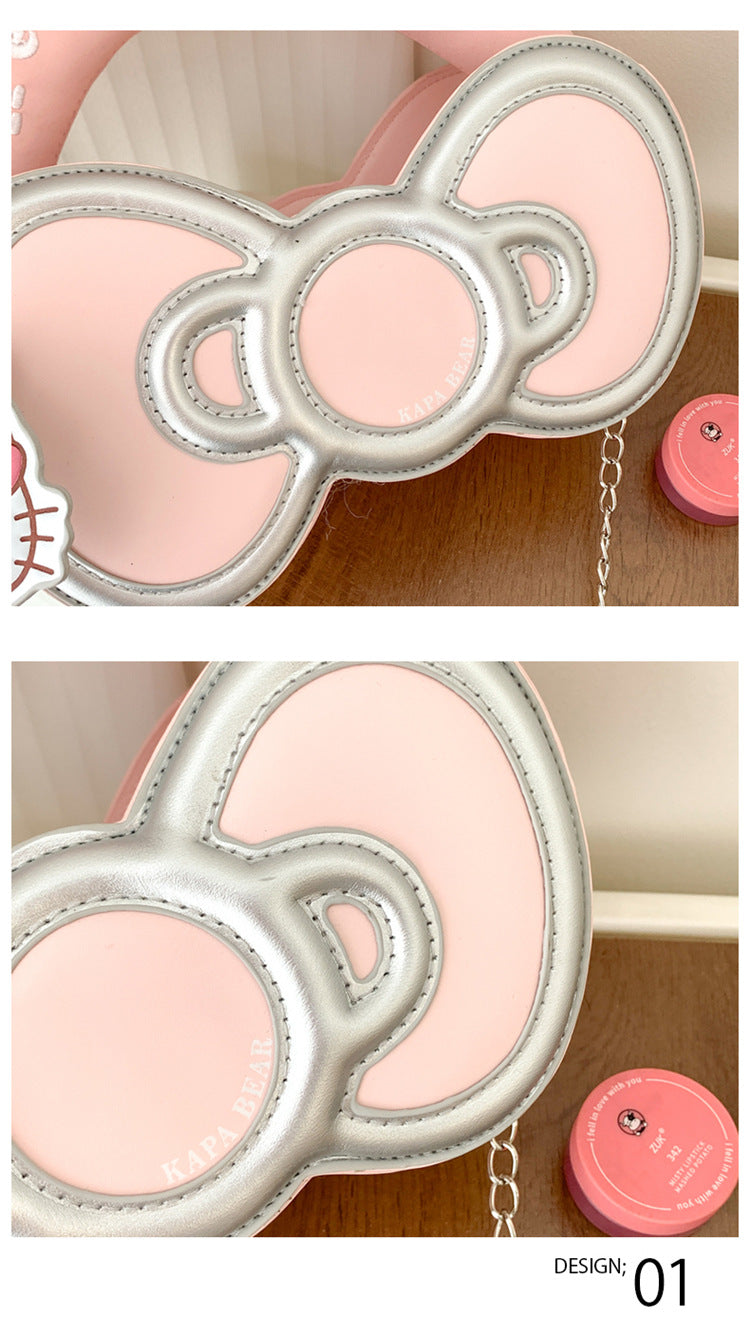 Super Popular Sweet Little Cat Girl Heart Handbag Korean Style Trendy Single Shoulder Crossbody Bag Cute Bowknot Shaped Bag