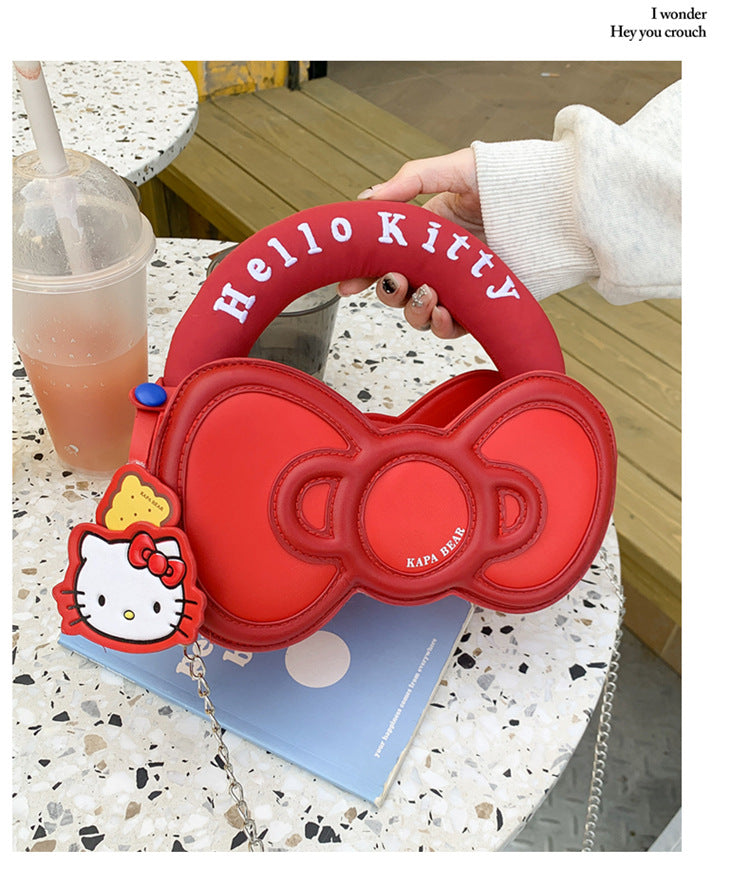 Super Popular Sweet Little Cat Girl Heart Handbag Korean Style Trendy Single Shoulder Crossbody Bag Cute Bowknot Shaped Bag