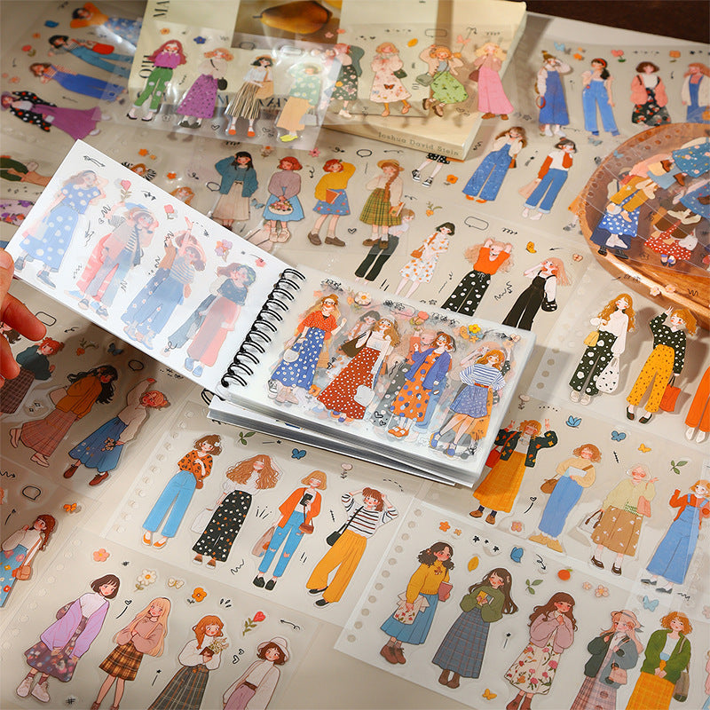 Ketchup Girl Coil PET Die-cut Sticker Book Orange Flavor Girl Series Journal Stickers for Decoration
