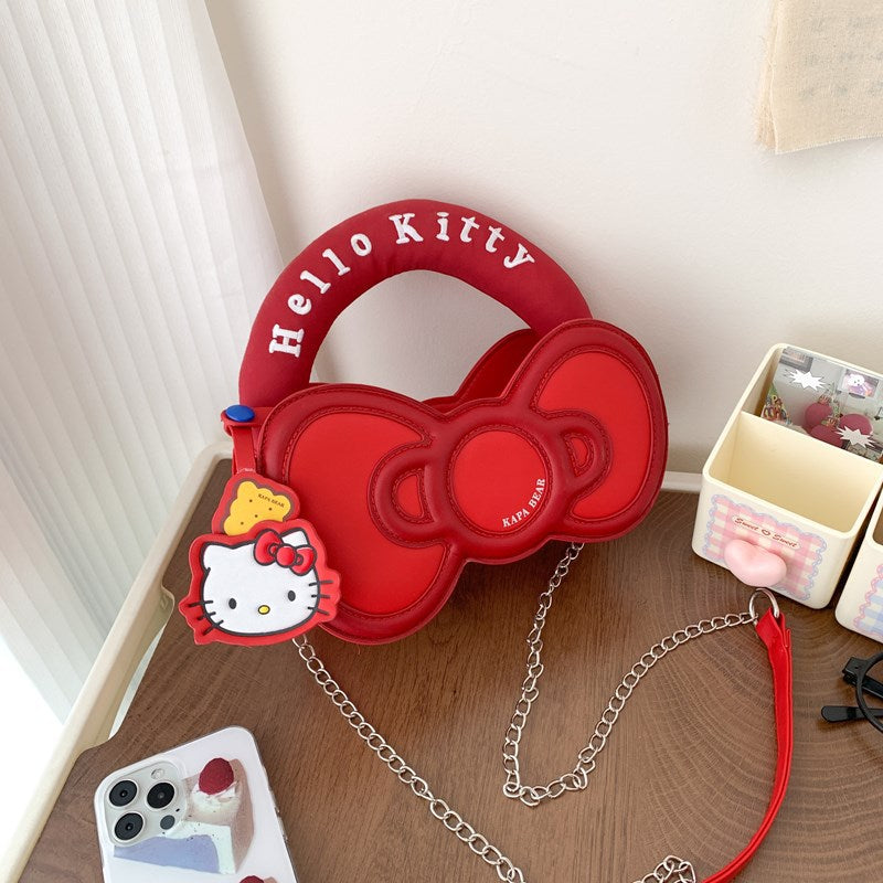 Super Popular Sweet Little Cat Girl Heart Handbag Korean Style Trendy Single Shoulder Crossbody Bag Cute Bowknot Shaped Bag