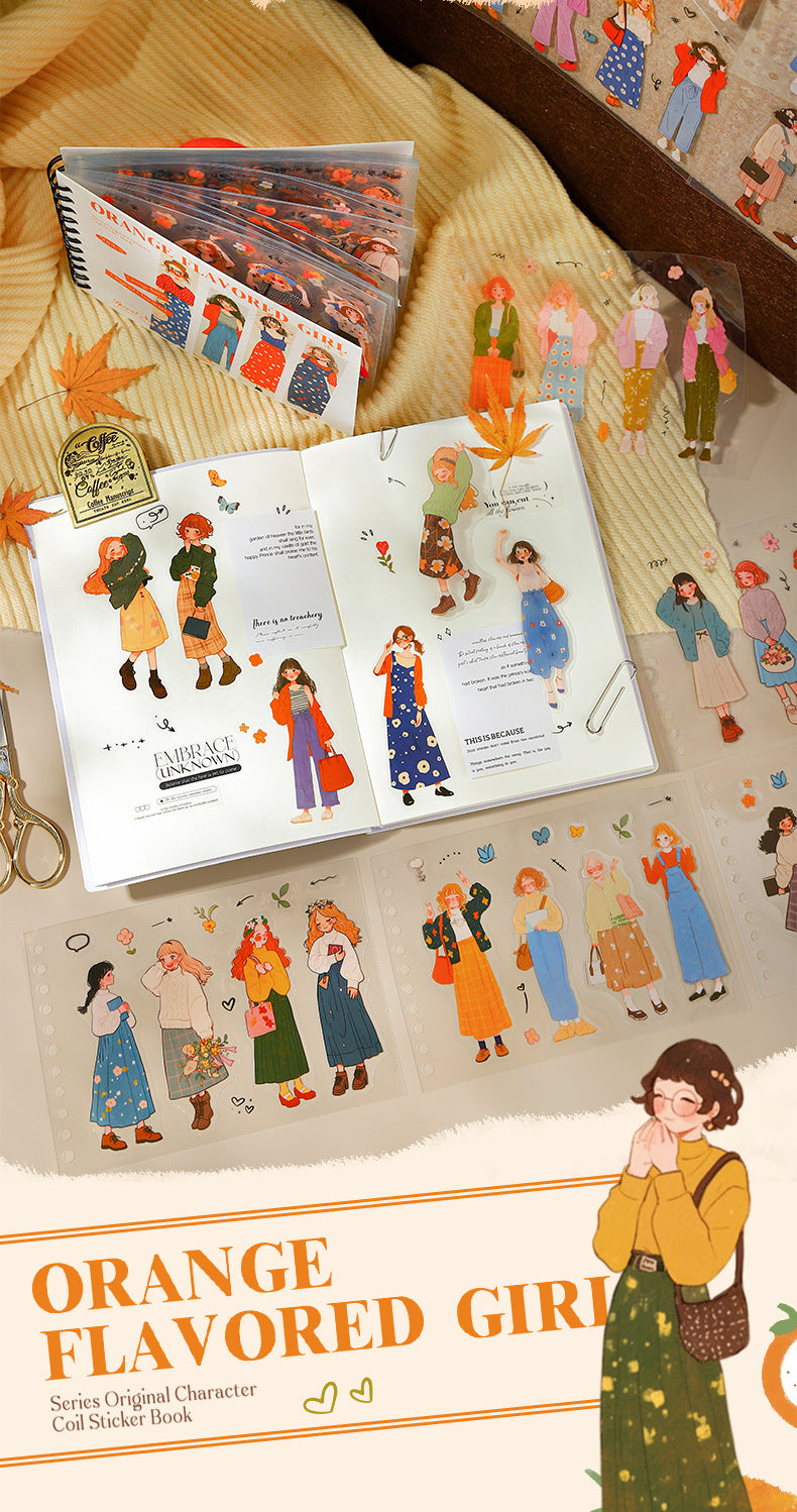 Ketchup Girl Coil PET Die-cut Sticker Book Orange Flavor Girl Series Journal Stickers for Decoration