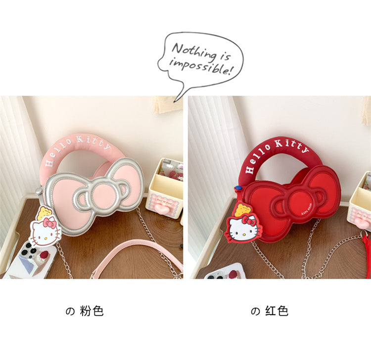 Super Popular Sweet Little Cat Girl Heart Handbag Korean Style Trendy Single Shoulder Crossbody Bag Cute Bowknot Shaped Bag