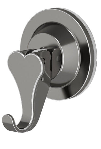 Product information card for a metallic hook with dimensions and material details.