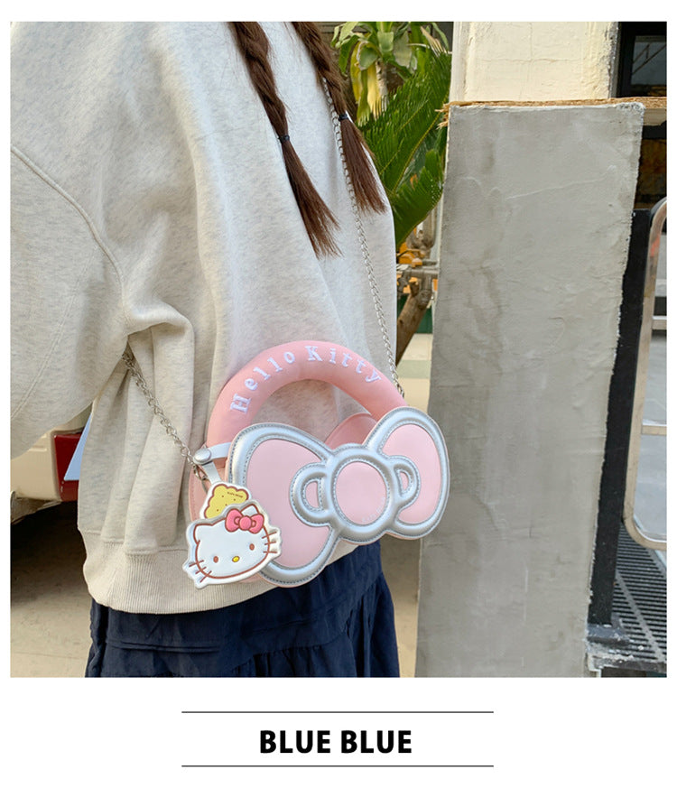 Super Popular Sweet Little Cat Girl Heart Handbag Korean Style Trendy Single Shoulder Crossbody Bag Cute Bowknot Shaped Bag