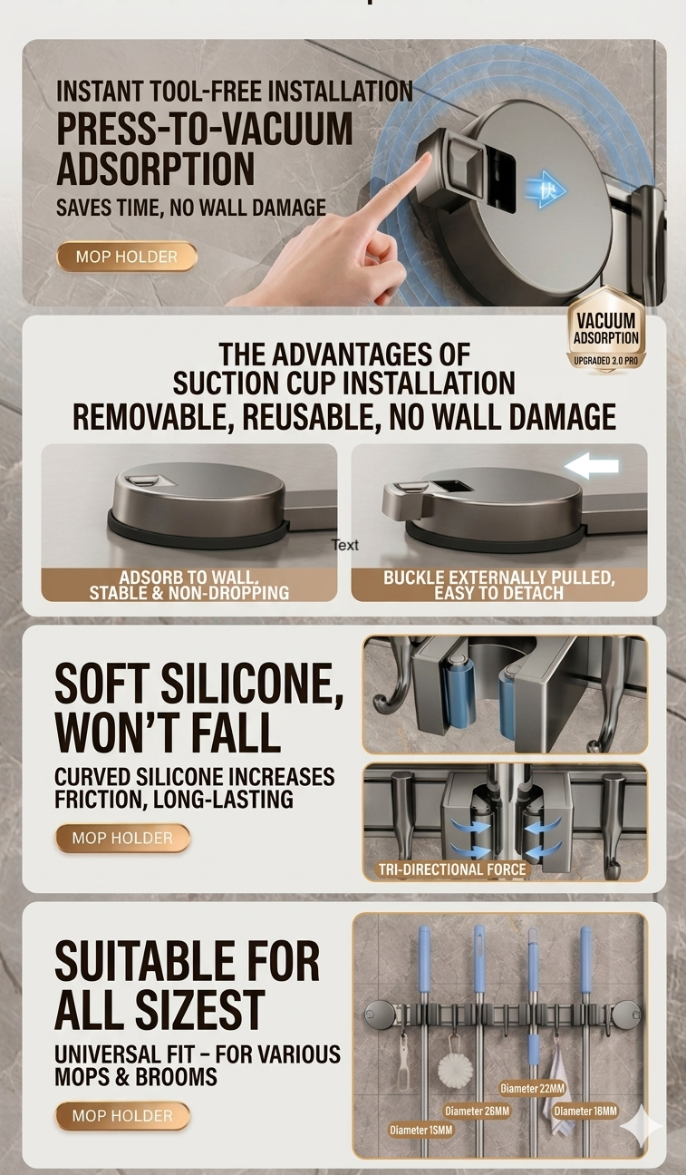 Product advertisement for a vacuum吸附器 with features and benefits highlighted.