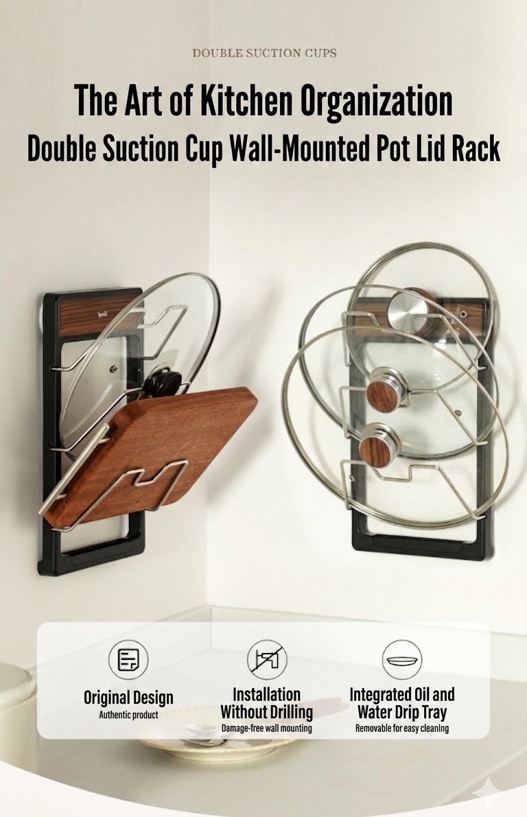 Kitchen essentials: Suction cup pot lid and utensil rack