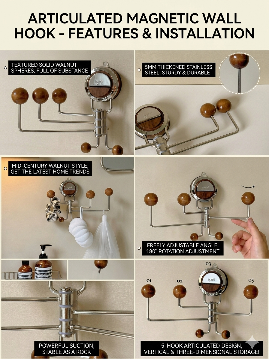 Muti rode rotating Suction cup hook (No drill)