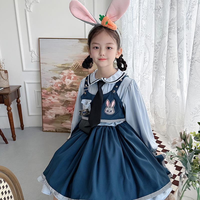 Kids Judy Hopps Costume Dress – Bunny Police Officer Full Cosplay Princess Lolita Outfit for Girls