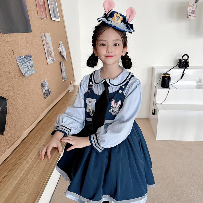 Kids Judy Hopps Costume Dress – Bunny Police Officer Full Cosplay Princess Lolita Outfit for Girls