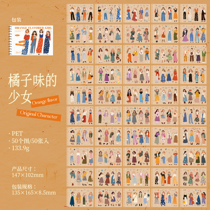 Ketchup Girl Coil PET Die-cut Sticker Book Orange Flavor Girl Series Journal Stickers for Decoration