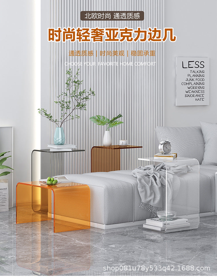 Light Luxury Transparent Acrylic Home Minimalist Cream Style Sofa Side Table Small Side Table Simple Living Room Bay Window Corner Coffee Table