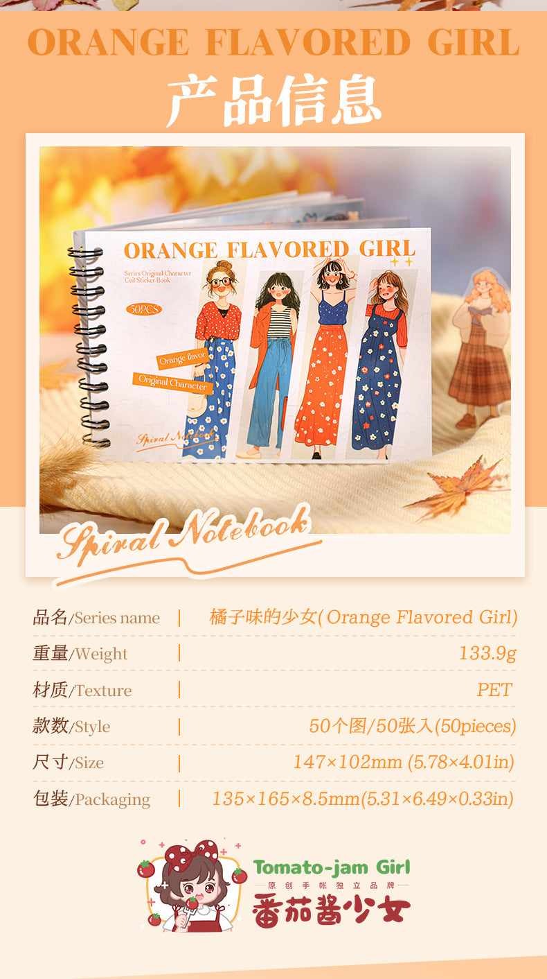 Ketchup Girl Coil PET Die-cut Sticker Book Orange Flavor Girl Series Journal Stickers for Decoration