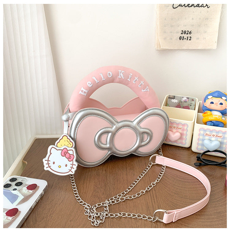 Super Popular Sweet Little Cat Girl Heart Handbag Korean Style Trendy Single Shoulder Crossbody Bag Cute Bowknot Shaped Bag