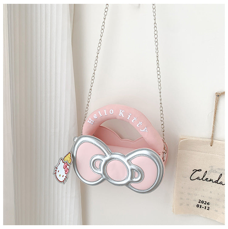 Super Popular Sweet Little Cat Girl Heart Handbag Korean Style Trendy Single Shoulder Crossbody Bag Cute Bowknot Shaped Bag