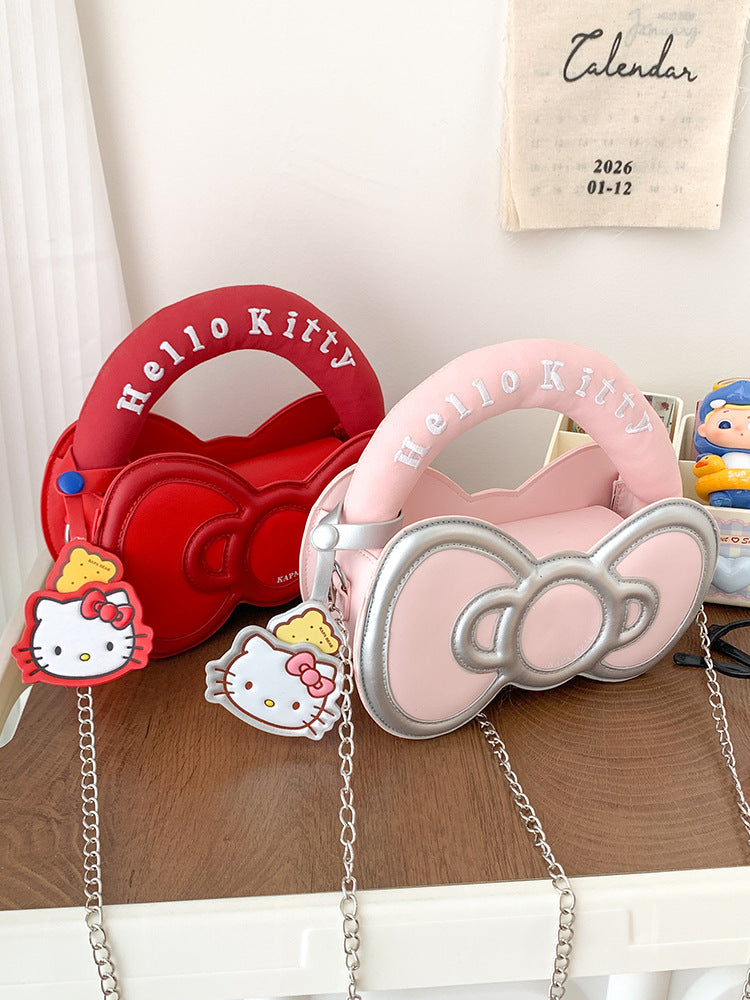 Super Popular Sweet Little Cat Girl Heart Handbag Korean Style Trendy Single Shoulder Crossbody Bag Cute Bowknot Shaped Bag