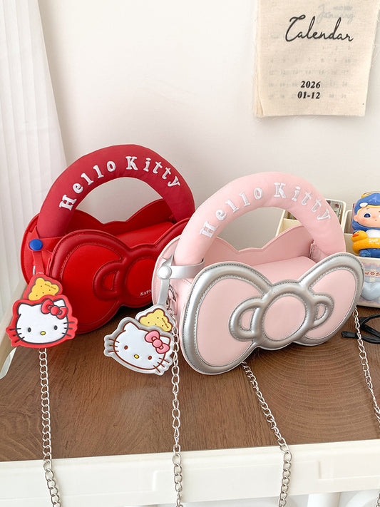 Super Popular Sweet Little Cat Girl Heart Handbag Korean Style Trendy Single Shoulder Crossbody Bag Cute Bowknot Shaped Bag