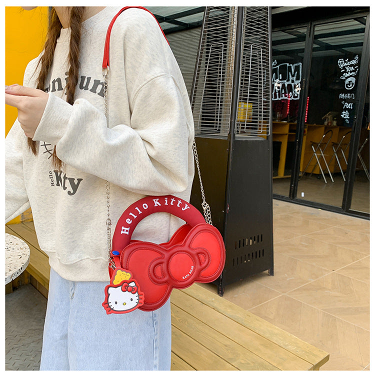 Super Popular Sweet Little Cat Girl Heart Handbag Korean Style Trendy Single Shoulder Crossbody Bag Cute Bowknot Shaped Bag