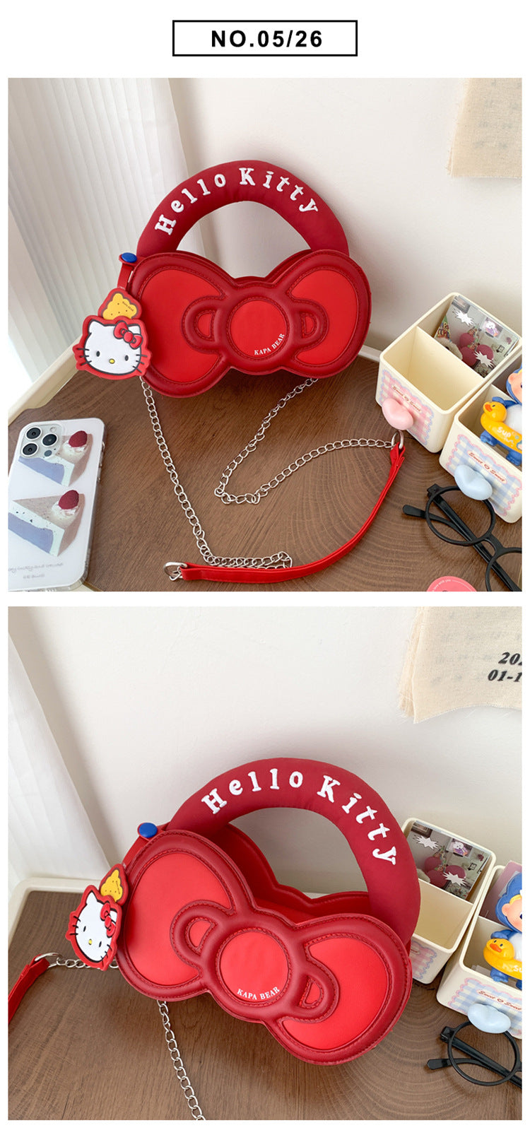 Super Popular Sweet Little Cat Girl Heart Handbag Korean Style Trendy Single Shoulder Crossbody Bag Cute Bowknot Shaped Bag