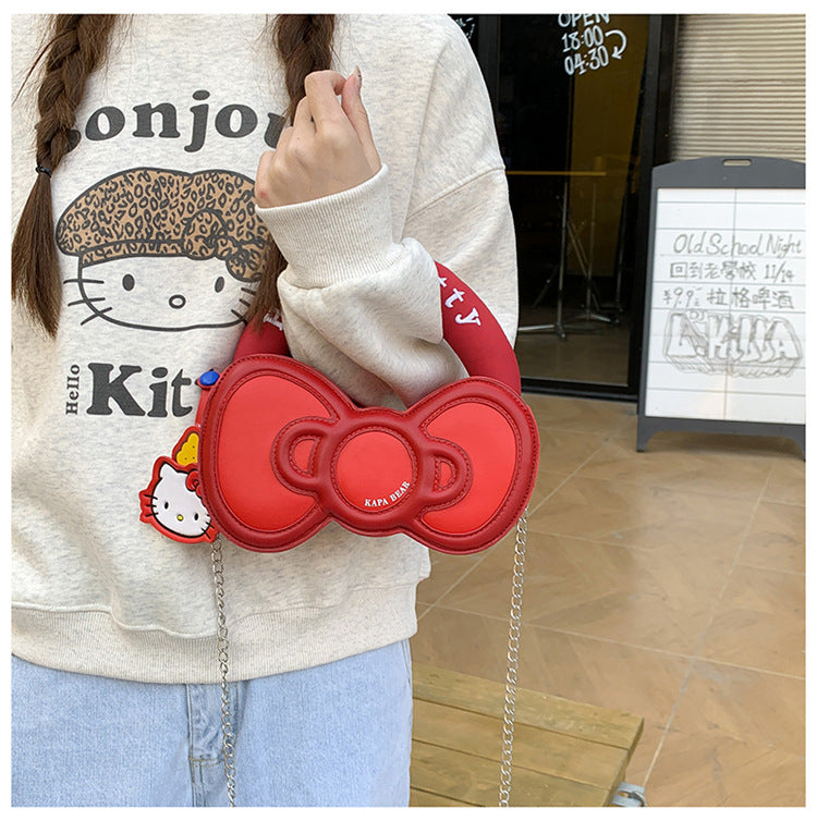 Super Popular Sweet Little Cat Girl Heart Handbag Korean Style Trendy Single Shoulder Crossbody Bag Cute Bowknot Shaped Bag