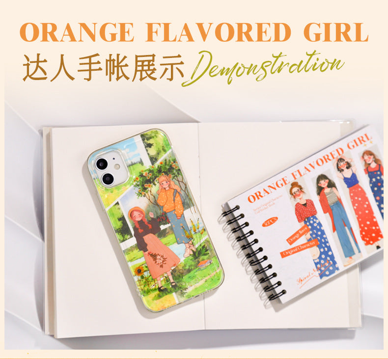 Ketchup Girl Coil PET Die-cut Sticker Book Orange Flavor Girl Series Journal Stickers for Decoration
